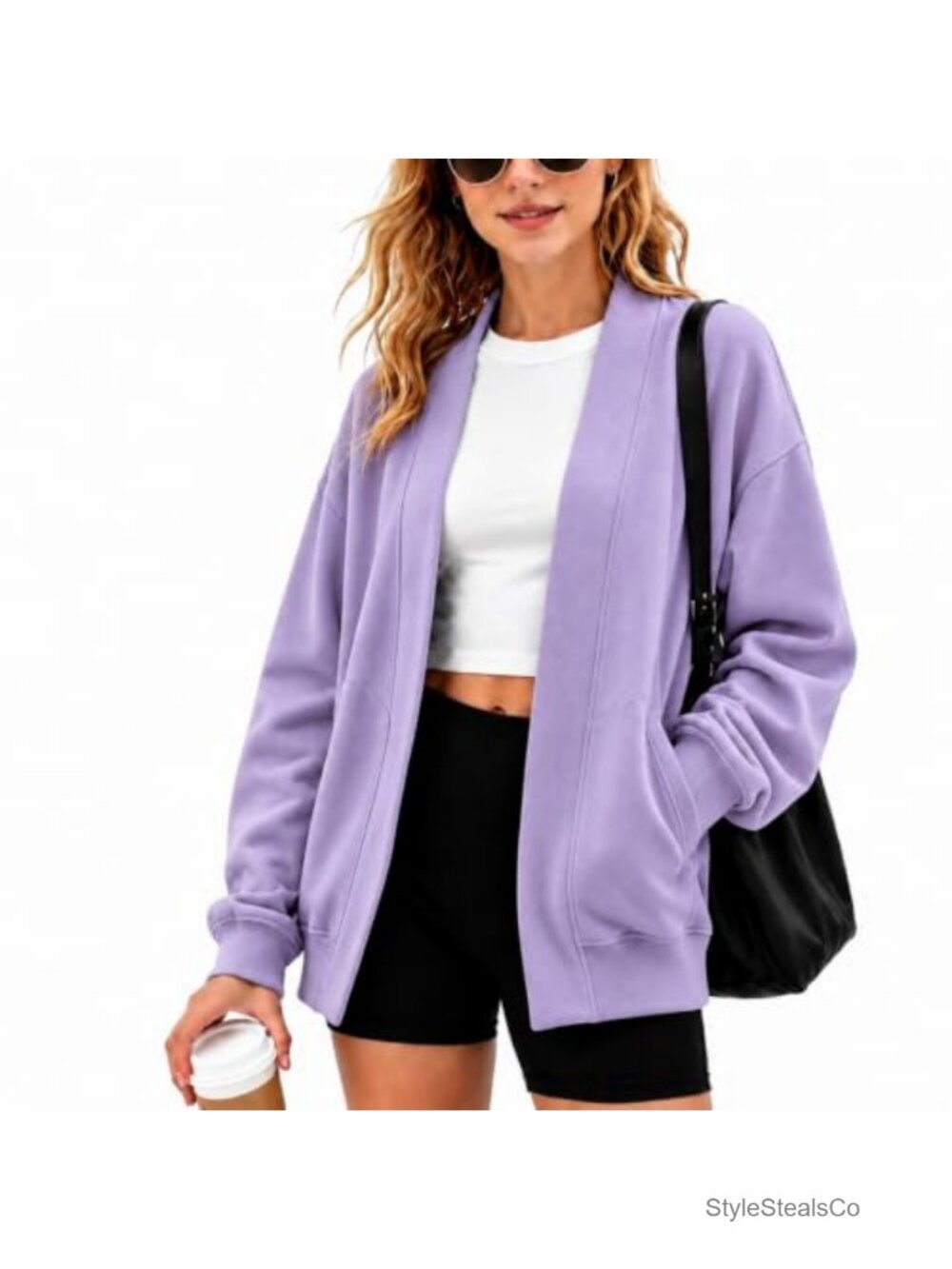 Oversized Cotton Blend Open Front Cardigan Lightweight Long Sleeve with Pockets